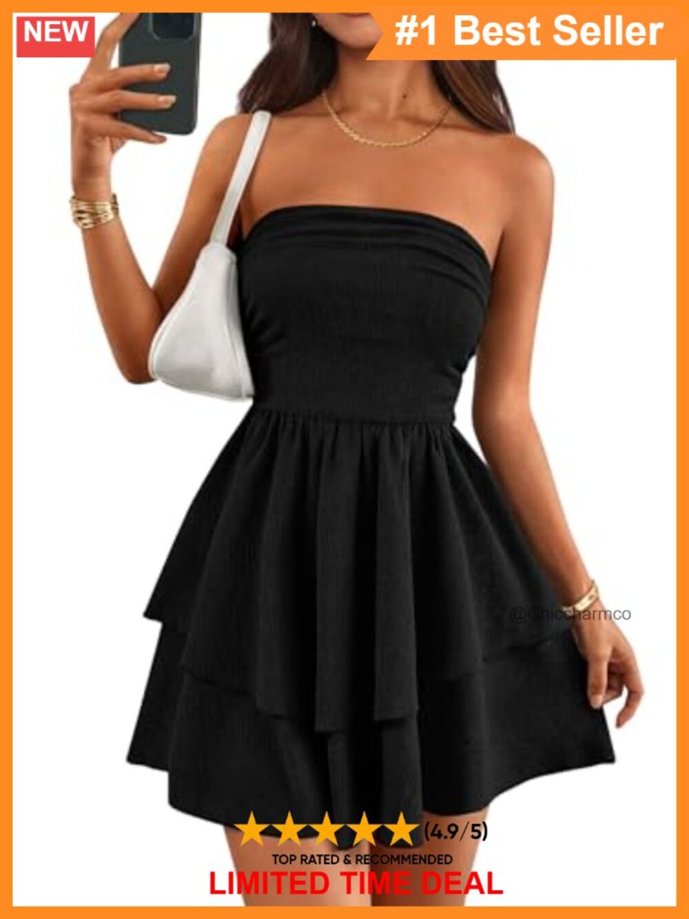 Womens Strapless Flowy Mini Dress Smocked A-Line Summer Sundress